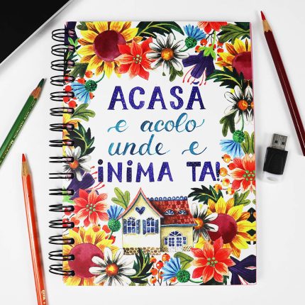 Jurnal de notițe PREMIUM A5, 100 file albe “Acasă e acolo unde e inima ta”