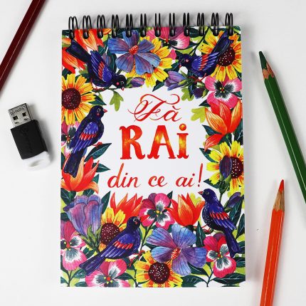 Carnet A6, 80 file albe “Fă Rai din ce ai!“