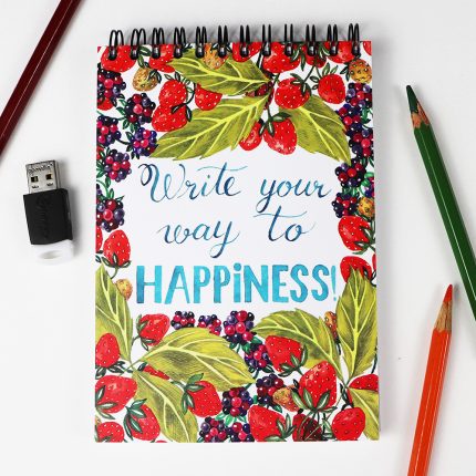 Carnet A6, 80 file albe “Write your way to happpiness“